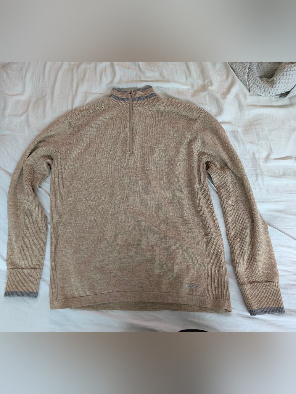 Patagonia Mens Merino Wool Quarter Zip Ribbed Collar Sweater,beige outdoor, L